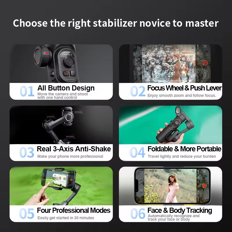 3-Axis Handheld Gimbal Stabilizer for Smartphone with Fill Light for Iphone Android Face Tracking Vlog Smart XE